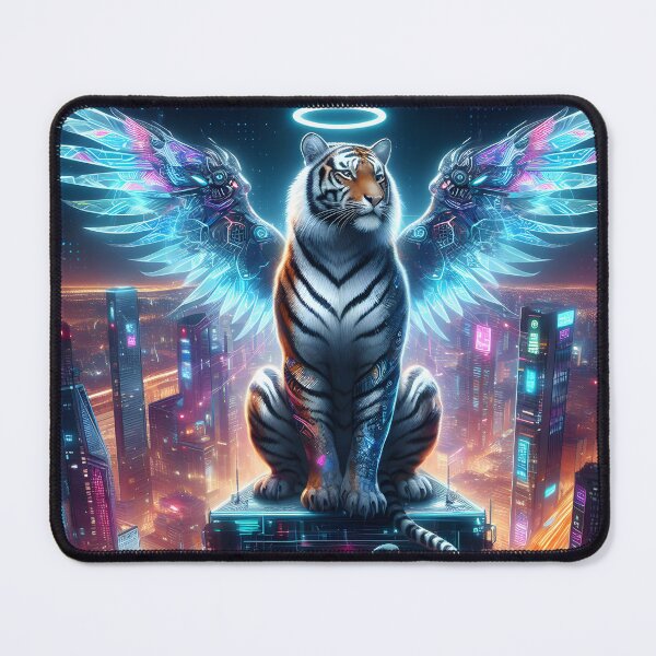 Item preview, Cyberpunk tiger on a skyscraper in neon light – Neon animal design designed and sold by CyberGlow Designs.