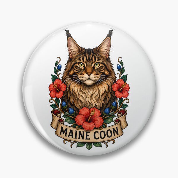 Item preview, Maine Coon Cat Vintage Botanical Tattoo Art designed and sold by Old's Cool Cat Studio.