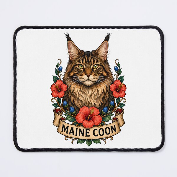 Item preview, Maine Coon Cat Vintage Botanical Tattoo Art designed and sold by Old's Cool Cat Studio.