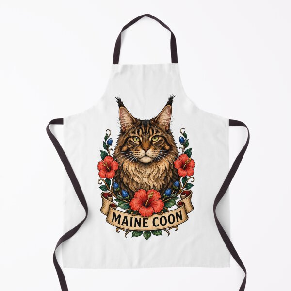 Item preview, Maine Coon Cat Vintage Botanical Tattoo Art designed and sold by Old's Cool Cat Studio.