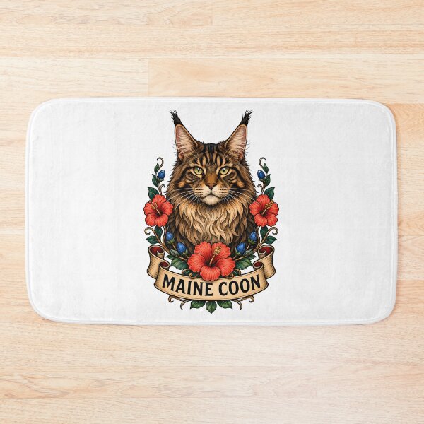 Item preview, Maine Coon Cat Vintage Botanical Tattoo Art designed and sold by Old's Cool Cat Studio.