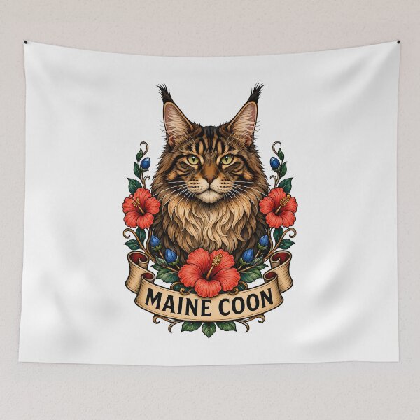 Item preview, Maine Coon Cat Vintage Botanical Tattoo Art designed and sold by Old's Cool Cat Studio.