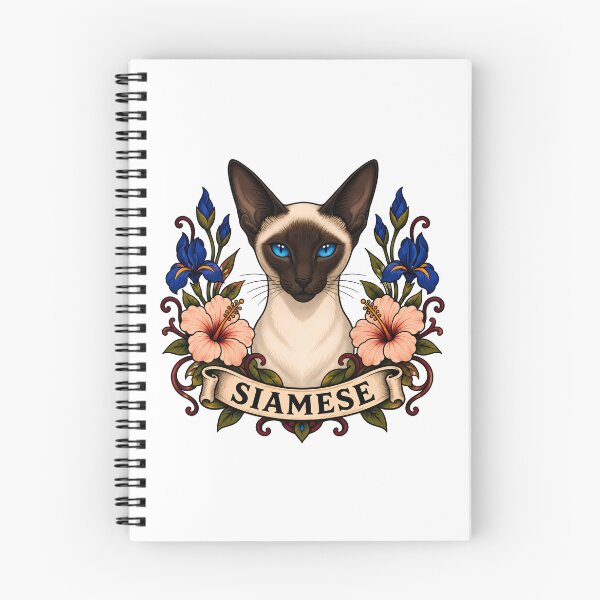 Item preview, Siamese Cat Vintage Floral Tattoo Art designed and sold by Old's Cool Cat Studio.