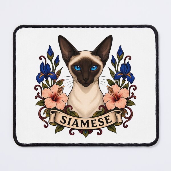 Item preview, Siamese Cat Vintage Floral Tattoo Art designed and sold by Old's Cool Cat Studio.