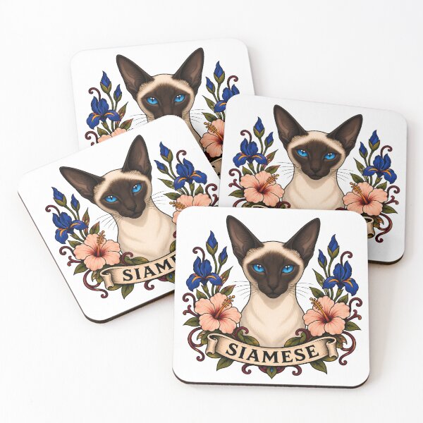 Item preview, Siamese Cat Vintage Floral Tattoo Art designed and sold by Old's Cool Cat Studio.