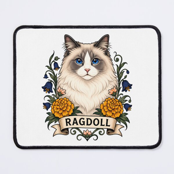 Item preview, Ragdoll Cat Vintage Botanical Tattoo Art designed and sold by Old's Cool Cat Studio.