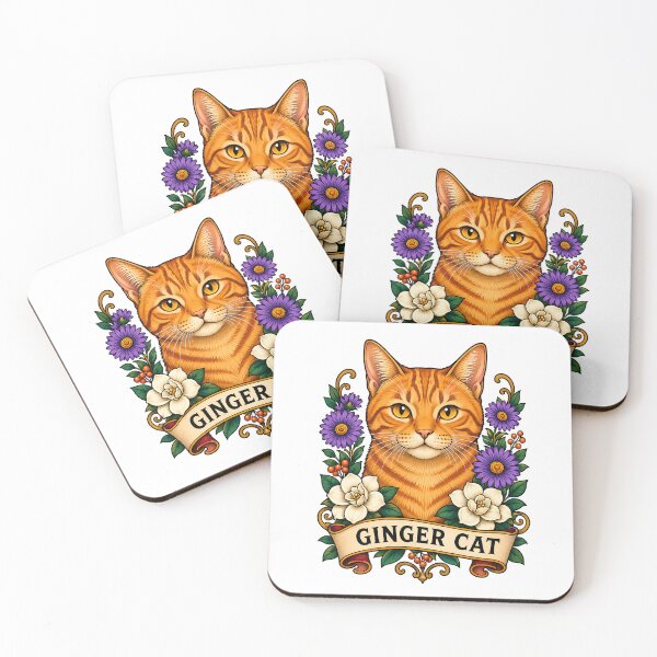 Item preview, Ginger Cat Vintage Floral Tattoo Art designed and sold by Old's Cool Cat Studio.