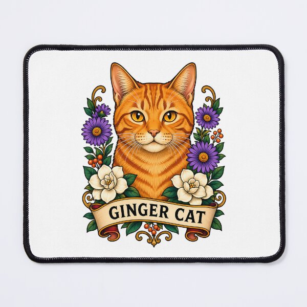 Item preview, Ginger Cat Vintage Floral Tattoo Art designed and sold by Old's Cool Cat Studio.