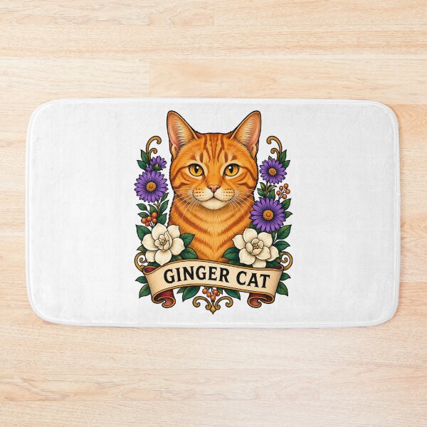 Item preview, Ginger Cat Vintage Floral Tattoo Art designed and sold by Old's Cool Cat Studio.