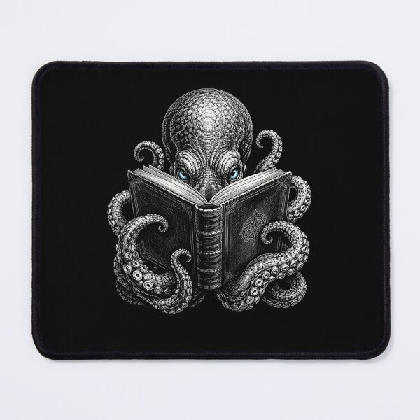 Item preview, octopus reading book surreal gothic ink illustration designed and sold by ROUX-ART.