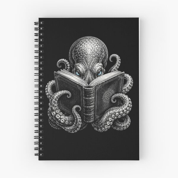 Item preview, octopus reading book surreal gothic ink illustration designed and sold by ROUX-ART.