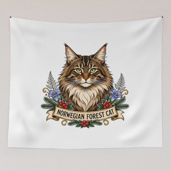 Item preview, Norwegian Forest Cat Vintage Tattoo Art designed and sold by Old's Cool Cat Studio.