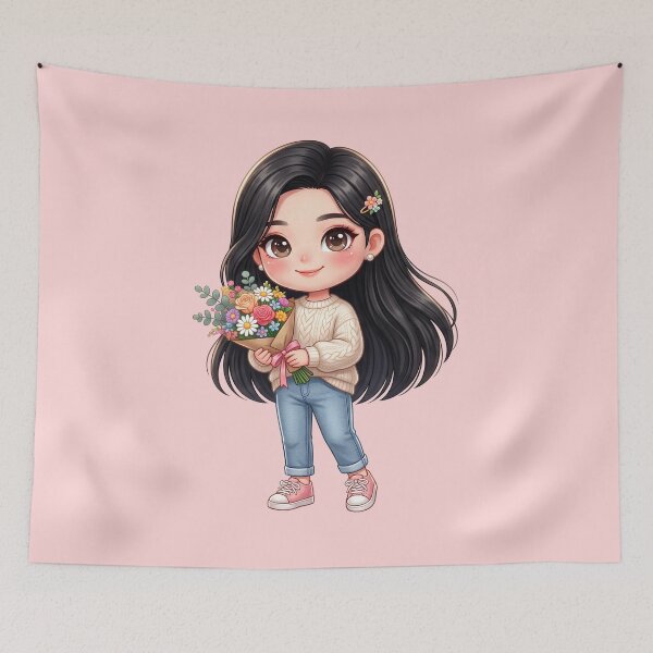Item preview, Sweet Chibi Girl With Spring Flower Bouquet designed and sold by taogiauco.