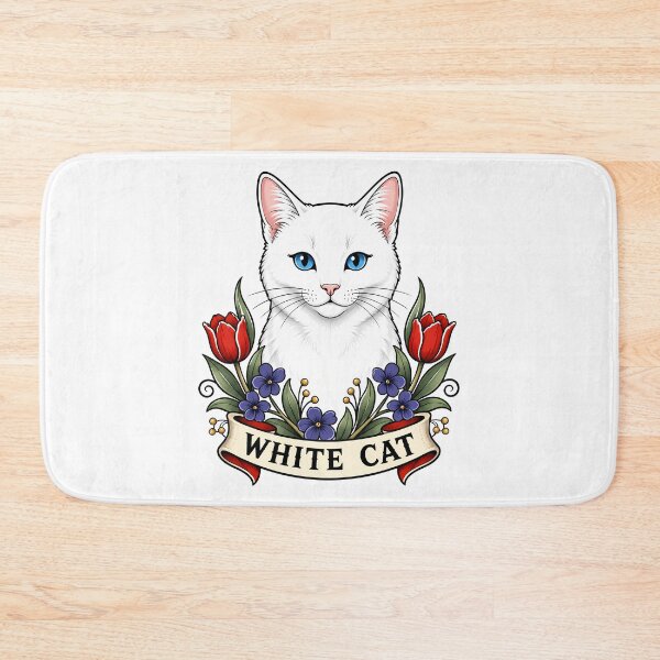 Item preview, White Cat Vintage Floral Tattoo Art designed and sold by Old's Cool Cat Studio.