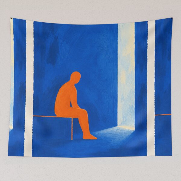 Item preview, 'Waiting for Day' — Blue & Orange Emotional Figurative Art designed and sold by Moodzu.