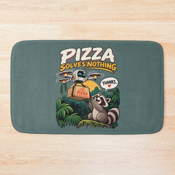 Item preview, Pizza Solves Nothing – Raccoon Pizza Delivery Drone Funny Sarcastic Animal designed and sold by HOUSE OF TIST.