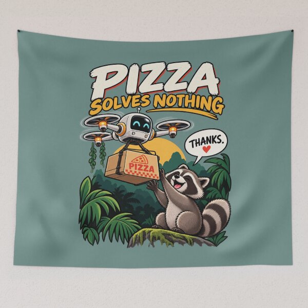 Item preview, Pizza Solves Nothing – Raccoon Pizza Delivery Drone Funny Sarcastic Animal designed and sold by HOUSE OF TIST.