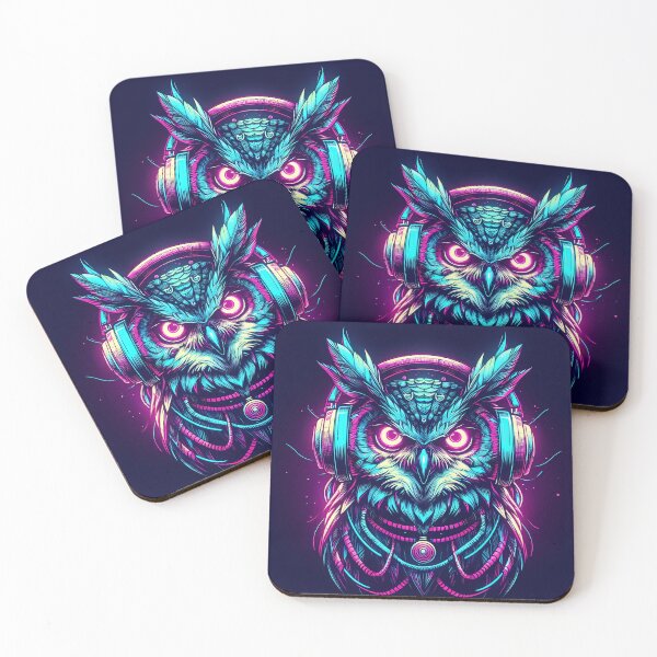 Item preview, Cyberpunk Owl with Neon Headphones (Variant 1) – Neon Animal Design designed and sold by CyberGlow Designs.