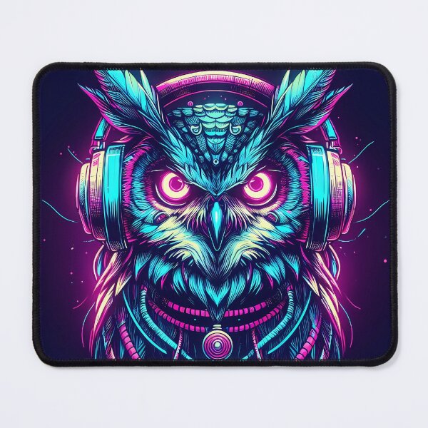 Item preview, Cyberpunk Owl with Neon Headphones (Variant 1) – Neon Animal Design designed and sold by CyberGlow Designs.