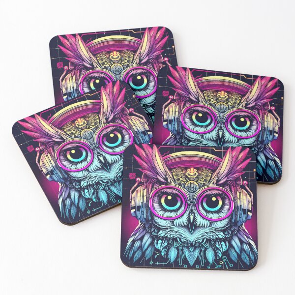 Item preview, Cyberpunk Owl with Neon Headphones (Variant 2) – Neon Animal Design designed and sold by CyberGlow Designs.