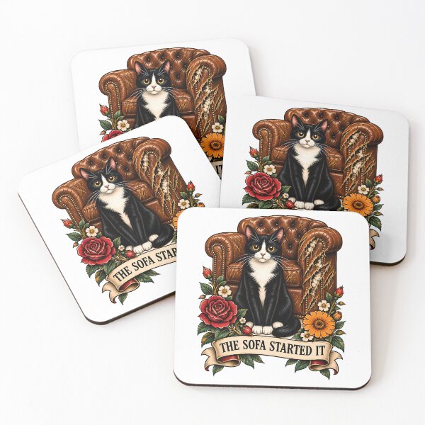 Item preview, The Sofa Started It Tuxedo Cat Tattoo designed and sold by Old's Cool Cat Studio.