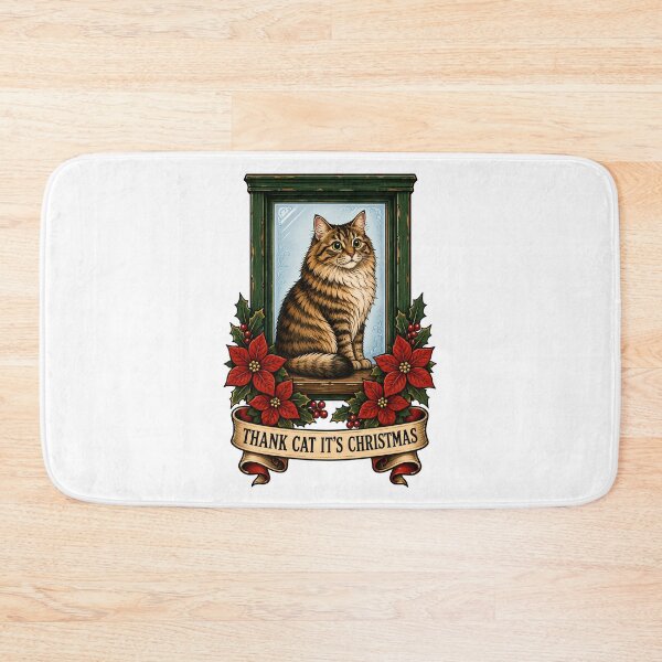 Item preview, Thank Cat Its Christmas Vintage Tattoo Art designed and sold by Old's Cool Cat Studio.