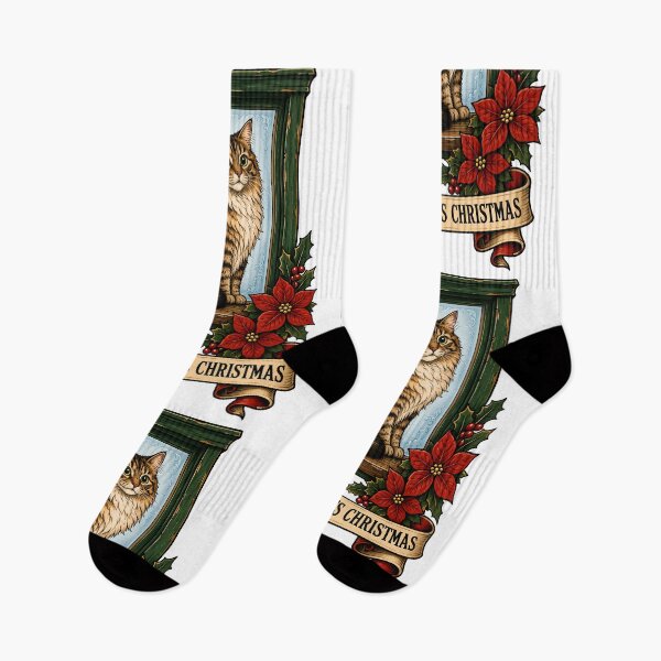 Item preview, Thank Cat Its Christmas Vintage Tattoo Art designed and sold by Old's Cool Cat Studio.