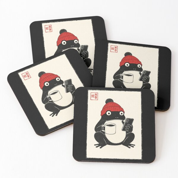 Item preview, frog Cozy Winter Coffee and Phone Illustration designed and sold by ROUX-ART.