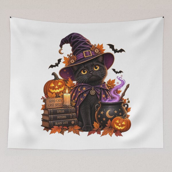 Item preview, Black Cat Witch – Cute Witchy Cat Halloween designed and sold by Nexavri Art.