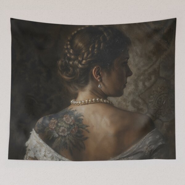 Item preview, Gothic Woman With Back Floral Tattoo Painting designed and sold by DarkHolyQueen.