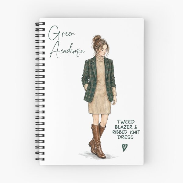 Item preview, Green Academia Tweed Blazer and Knit Dress Autumn Fashion Sketch designed and sold by digital.stickerperso.com.