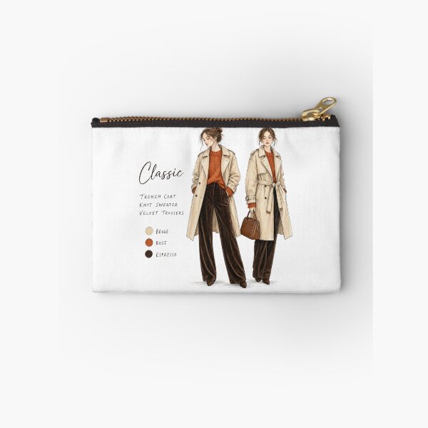 Item preview, Classic Timeless Trench Coat and Velvet Trousers Autumn Fashion Sketch designed and sold by digital.stickerperso.com.
