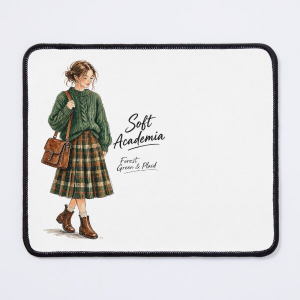 Item preview, Soft Academia Forest Green Sweater and Plaid Skirt Fashion Sketch designed and sold by digital.stickerperso.com.