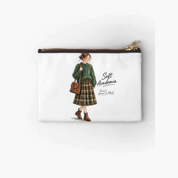 Item preview, Soft Academia Forest Green Sweater and Plaid Skirt Fashion Sketch designed and sold by digital.stickerperso.com.