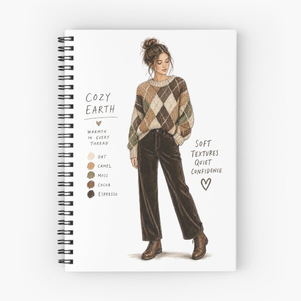 Item preview, Cozy Earth Argyle Sweater Velvet Pants Autumn Fashion Sketch designed and sold by digital.stickerperso.com.
