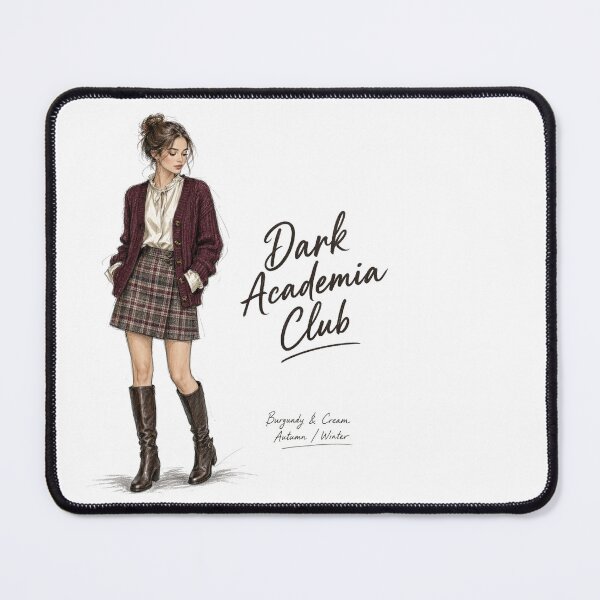 Item preview, Dark Academia Club Burgundy Cardigan Plaid Skirt Fashion Sketch designed and sold by digital.stickerperso.com.