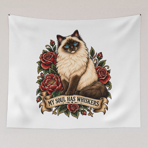 Item preview, My Soul Has Whiskers Siamese Traditional Tattoo Art designed and sold by Old's Cool Cat Studio.