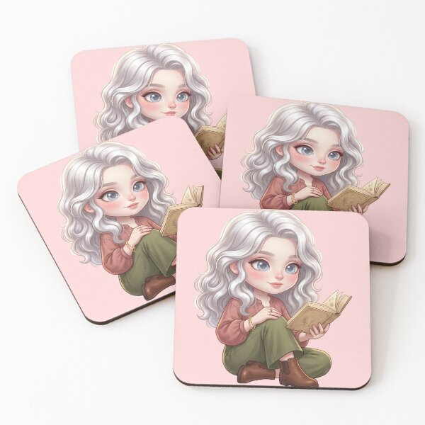 Item preview, Cute Silver Hair Chibi Girl Reading Book designed and sold by taogiauco.