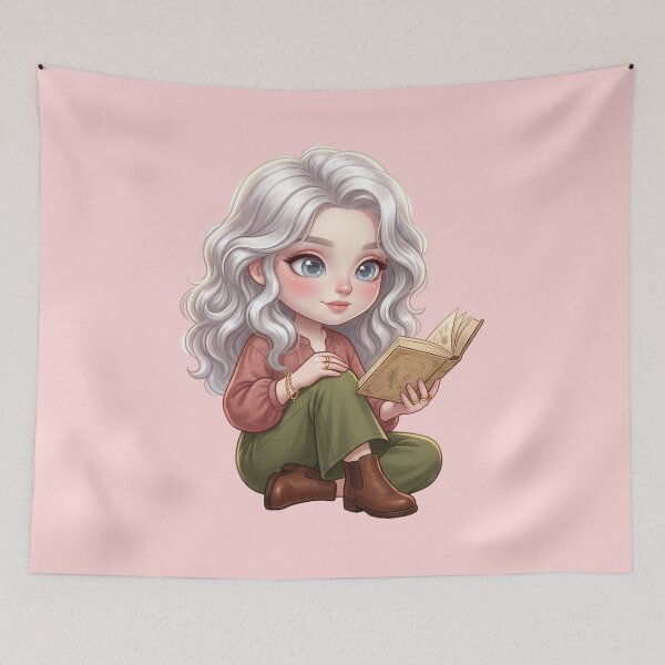 Item preview, Cute Silver Hair Chibi Girl Reading Book designed and sold by taogiauco.