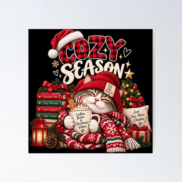 Item preview, Cozy Season Christmas Cat – Coffee Books & Holiday Vibes designed and sold by lbenoraib.