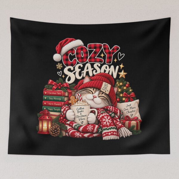 Item preview, Cozy Season Christmas Cat – Coffee Books & Holiday Vibes designed and sold by lbenoraib.