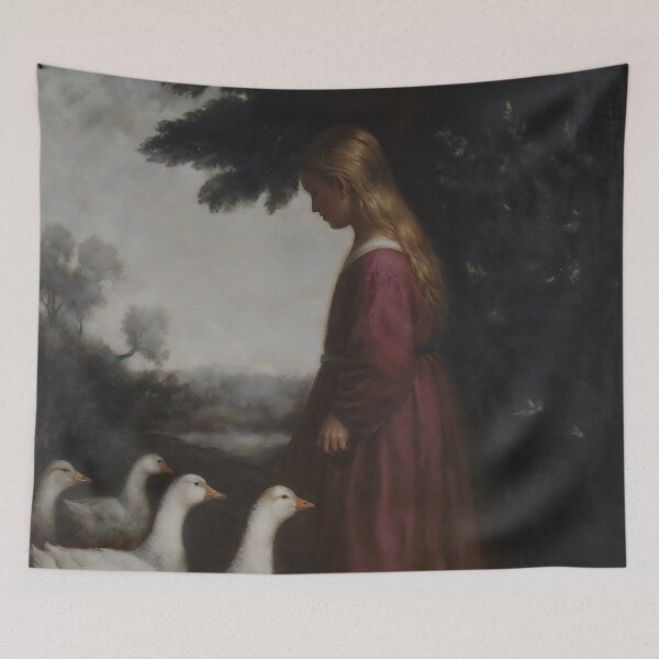 Item preview, Gothic Young Girl With White Geese Painting designed and sold by DarkHolyQueen.