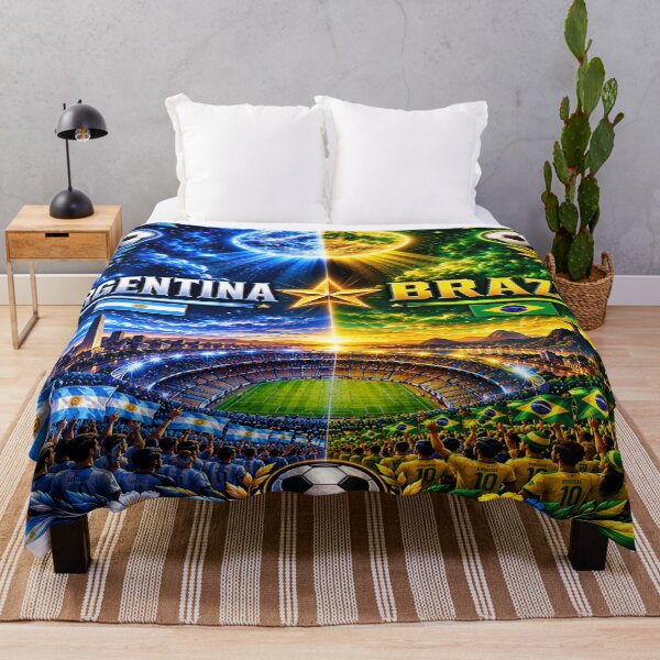 Item preview, Brazil vs Argentina Football Poster – Cosmic Neon Soccer Rivalry Art designed and sold by Nexus Space.