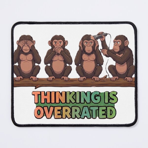 Item preview, Thinking Is Overrated Funny Monkey Barber Meme designed and sold by Surviving Monday Club.