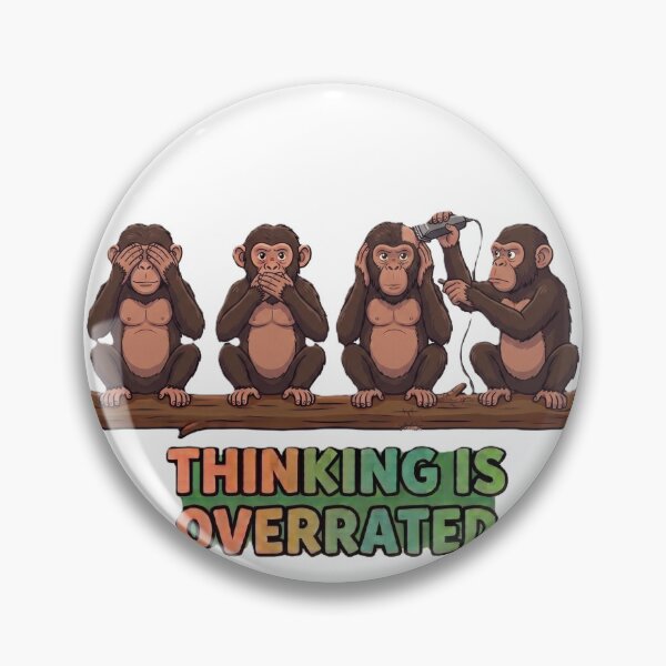 Item preview, Thinking Is Overrated Funny Monkey Barber Meme designed and sold by Surviving Monday Club.