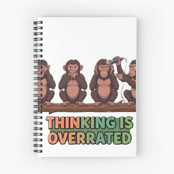 Item preview, Thinking Is Overrated Funny Monkey Barber Meme designed and sold by Surviving Monday Club.