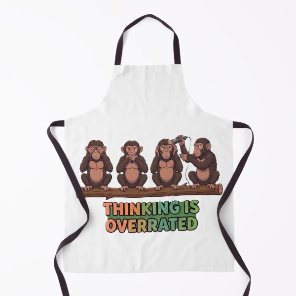 Item preview, Thinking Is Overrated Funny Monkey Barber Meme designed and sold by Surviving Monday Club.