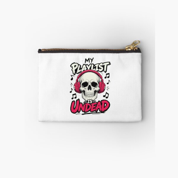 Aperçu de l'œuvre Casque audio tête de mort rigolote. Ma playlist : musique des morts-vivants. créée et vendue par digital.stickerperso.com.