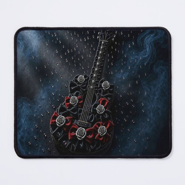 Item preview, Gothic Acoustic Guitar with Red Ribbon Roses - Dark Aesthetic Art designed and sold by Breezes-of-Ida.