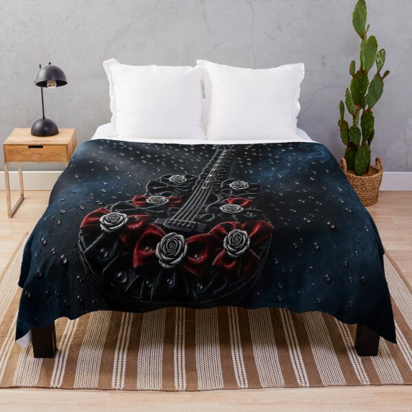 Item preview, Gothic Acoustic Guitar with Red Ribbon Roses - Dark Aesthetic Art designed and sold by Breezes-of-Ida.